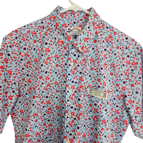 PSI International Shirt Blue All Over Print Short Sleeve Button Front Men S - Picture 2 of 9